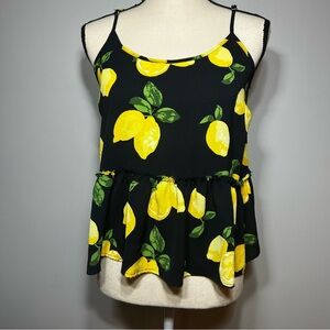 Mud Pie Lemon Print Ruffle Camisole Tank Top Spaghetti Strap Sleeveless XS